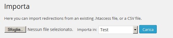Redirectio opzioni di configurazione importa file